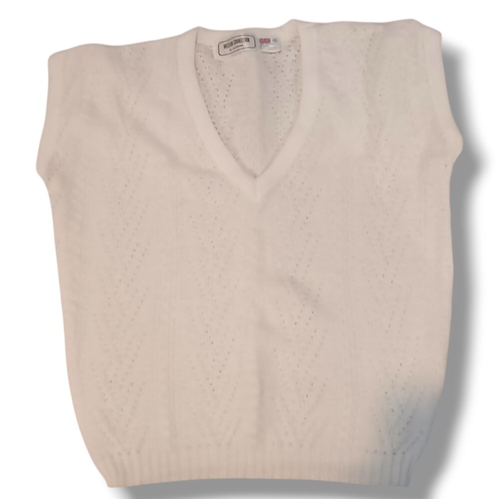 Vintage Western Connection Knit Sweater Vest-Small-White-Preppy-Made In Britain